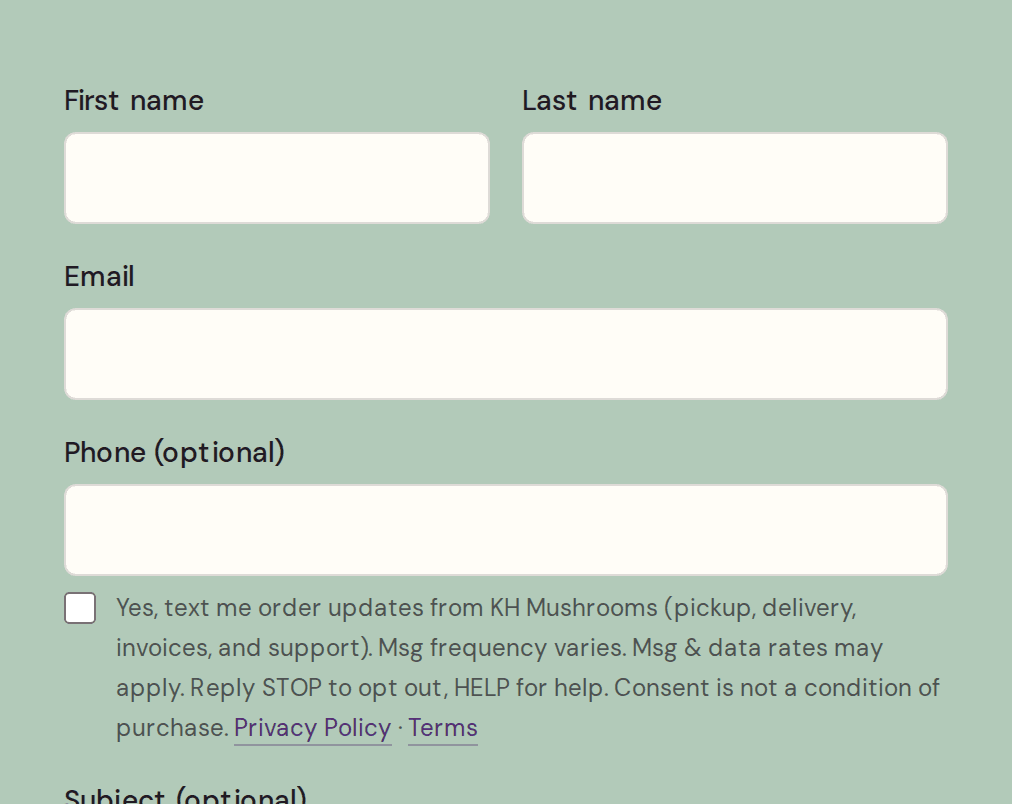 SMS consent checkbox on the contact form