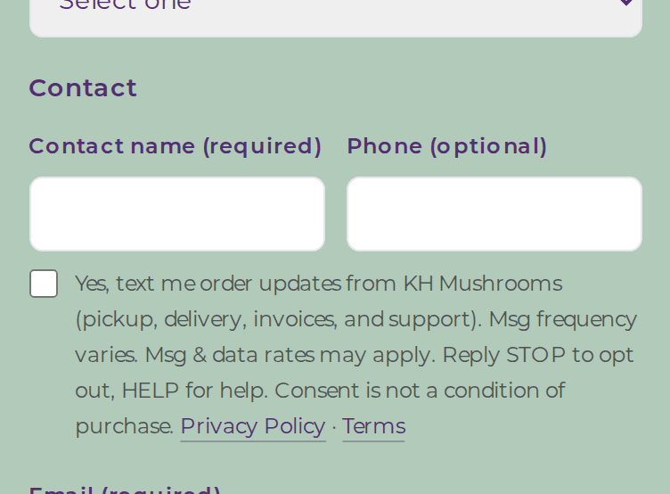 SMS consent checkbox on the wholesale application